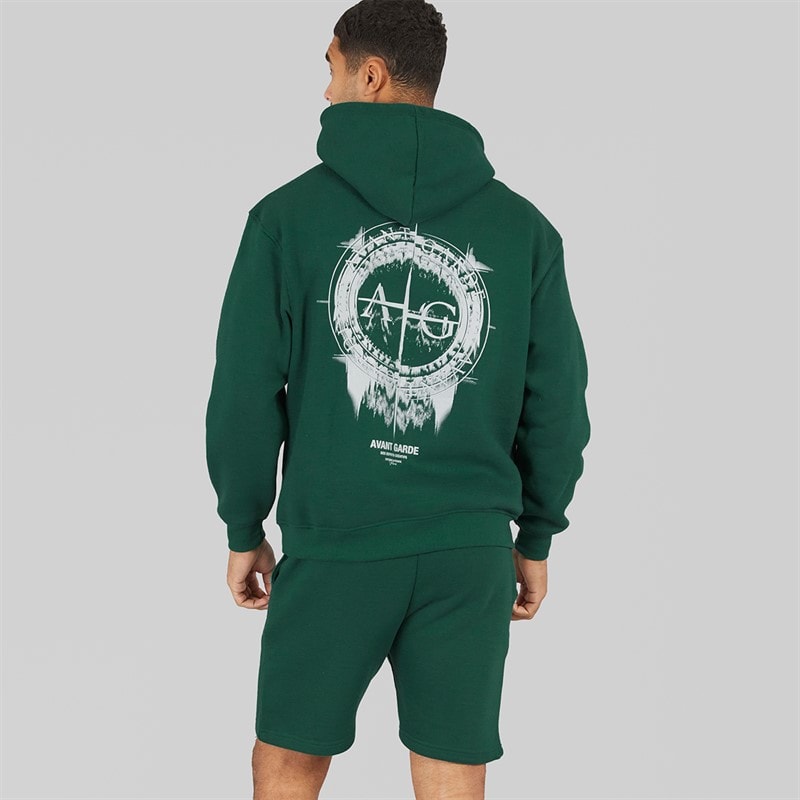 Avant Garde Heren Fausser Hoodie En Shorts Set Emerald - Afbeelding 2