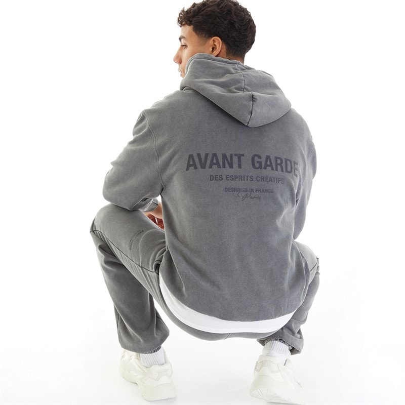 Avant Garde Kapuzenpullover Herren  Pigmentfärbung Stahl - Bild 1