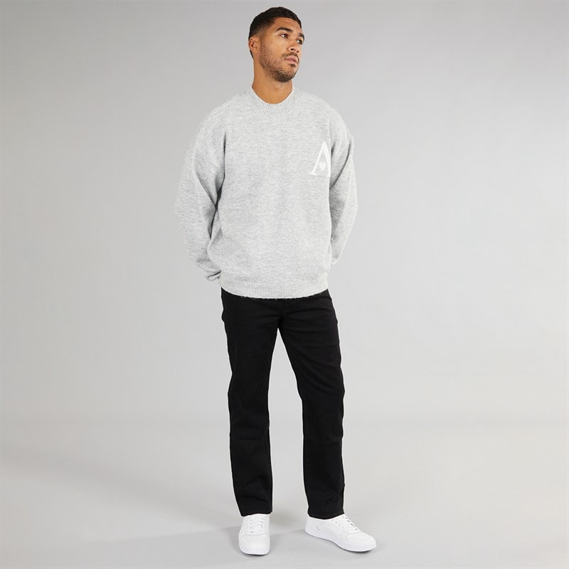 Avant Garde Pull Homme Cœurs Tricoté Col Rond Gris Clair Chiné - Image 3