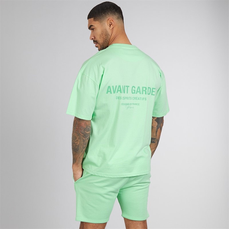 Avant Garde Heren Creatieve T-shirt En Korte Broek Set Spearmint - Afbeelding 2