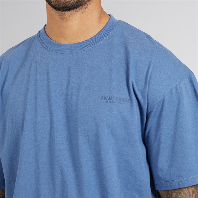 Avant Garde Heren Creatieve T-shirt En Korte Broek Set Indigo Blue - Afbeelding 3