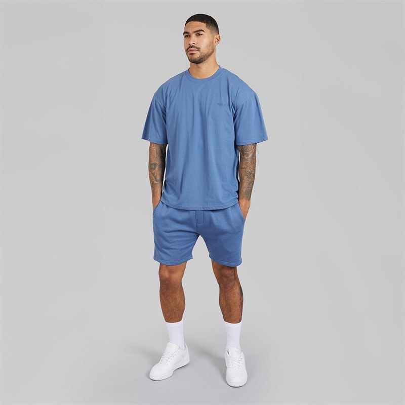 Avant Garde Heren Creatieve T-shirt En Korte Broek Set Indigo Blue - Afbeelding 4