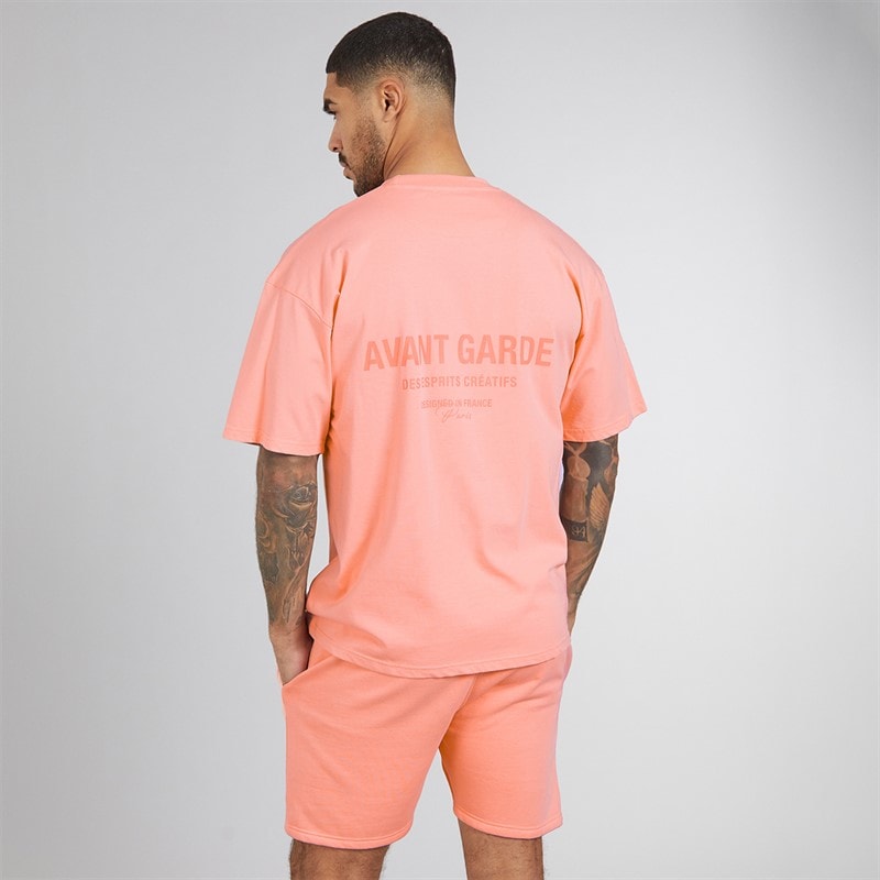 Avant Garde Heren Creatieve T-shirt En Korte Broek Set Coral - Afbeelding 2