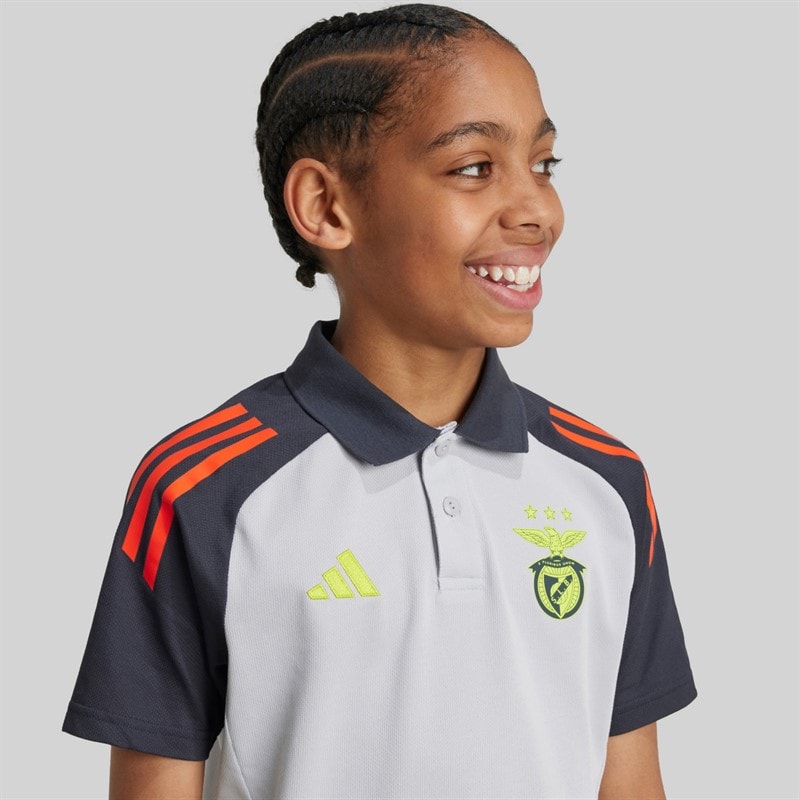 adidas Jongens SLB Benfica Poloshirt Light Solid Grey/Semi Solar Orange - Afbeelding 2
