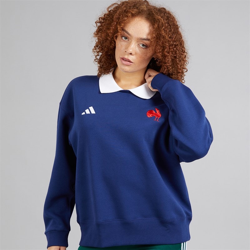 adidas Dames FFC Frankrijk Rugby Lange Mouw Sweat Dark Blue/Wit