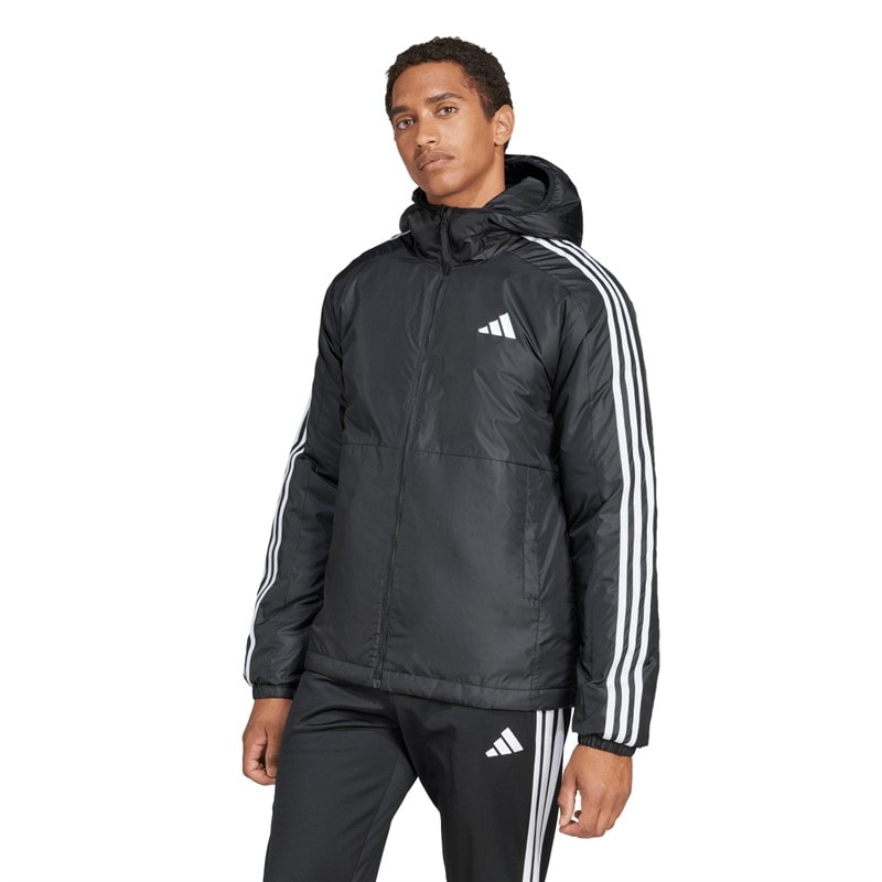 adidas Heren Essentials 3 Strepen Geïsoleerde Jas met Capuchon Zwart - Afbeelding 1