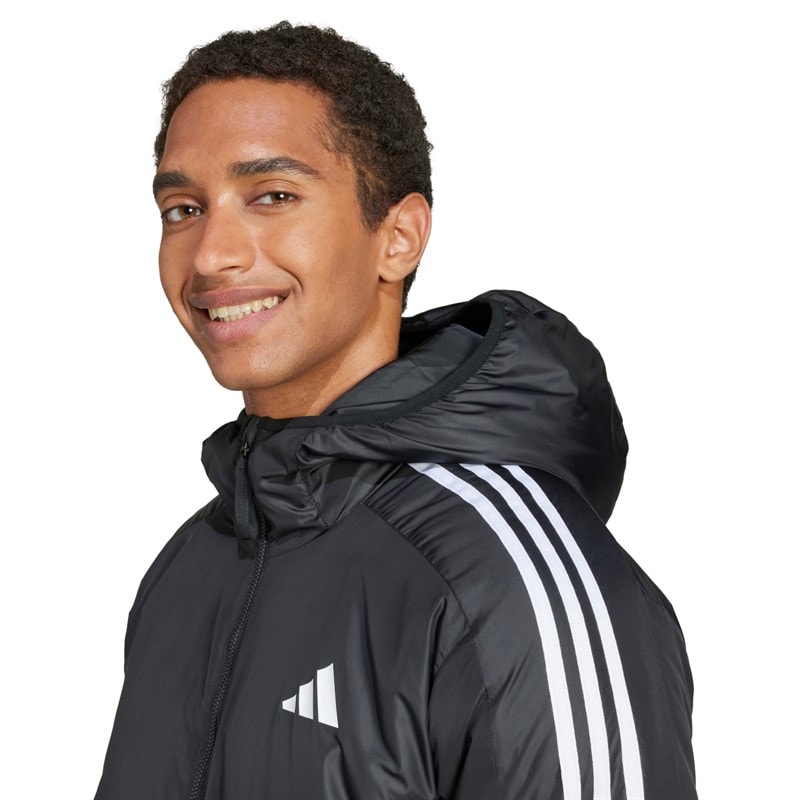 adidas Heren Essentials 3 Strepen Geïsoleerde Jas met Capuchon Zwart - Afbeelding 3