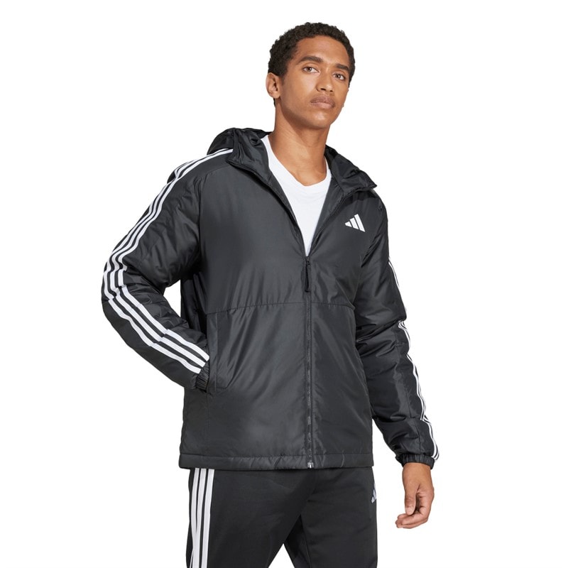 adidas Heren Essentials 3 Strepen Geïsoleerde Jas met Capuchon Zwart - Afbeelding 5