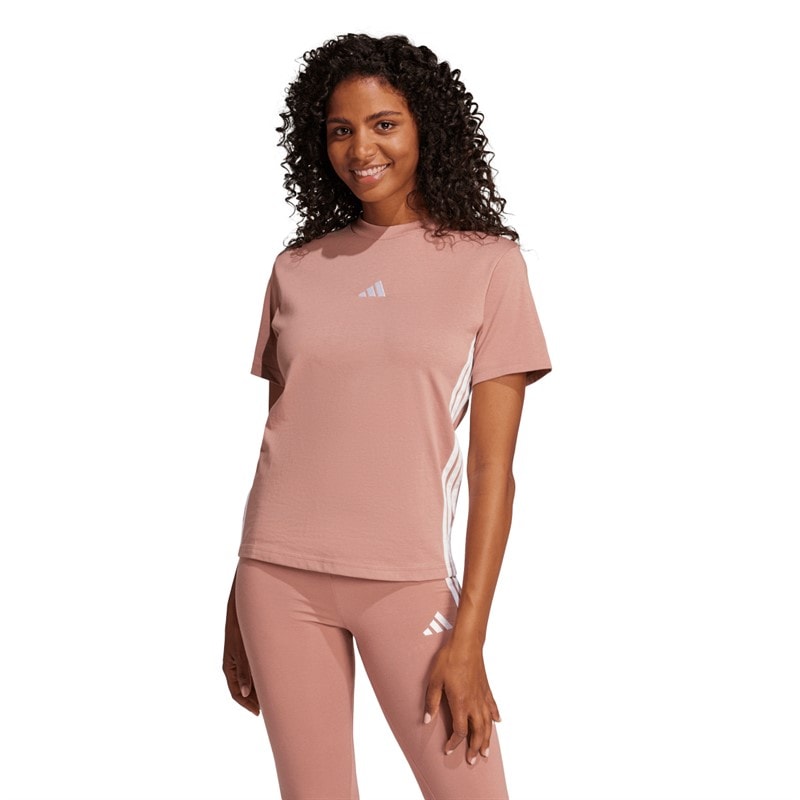 adidas Dames Essentials 3 Strepen T-shirt Warm Clay/Wit