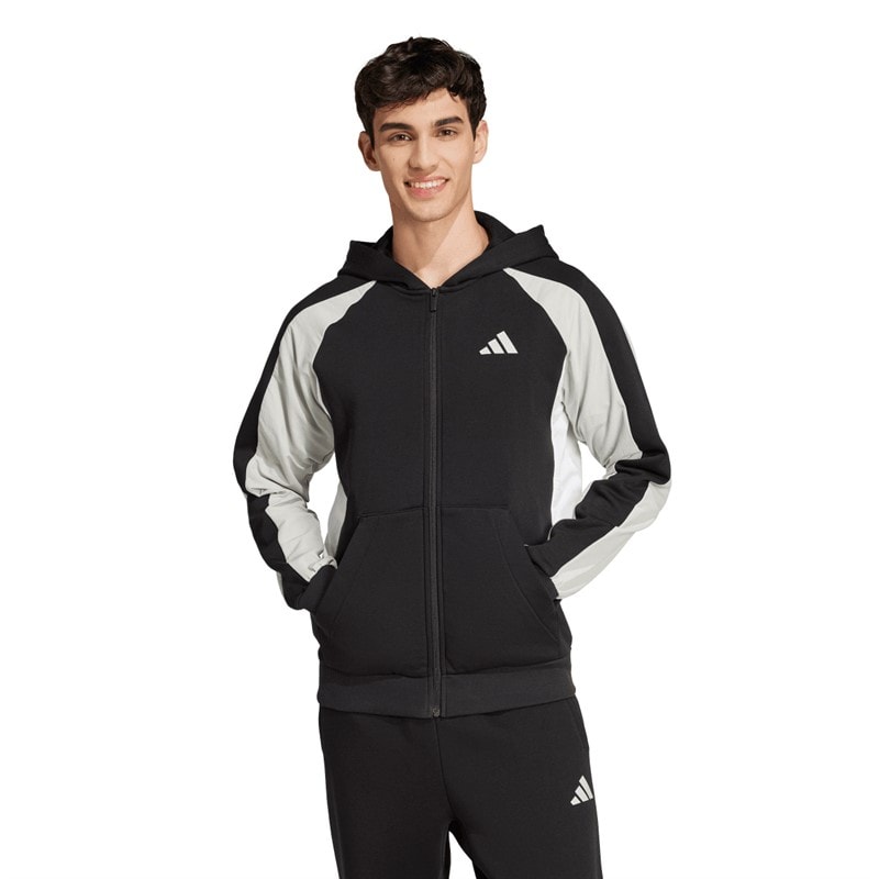 adidas Heren Seizoensgebonden Essentials Kleurblok Volledige Rits Hoodie Zwart