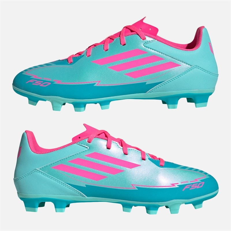 adidas Heren F50 Club Messi FG/MG Firm/Multi Ground Fußballschuhe Flash Aqua/Lucid Pink/Lucid Cyan - Afbeelding 1