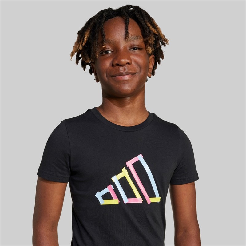 adidas Jongens Tech Logo Grafische T-shirt Zwart - Afbeelding 4