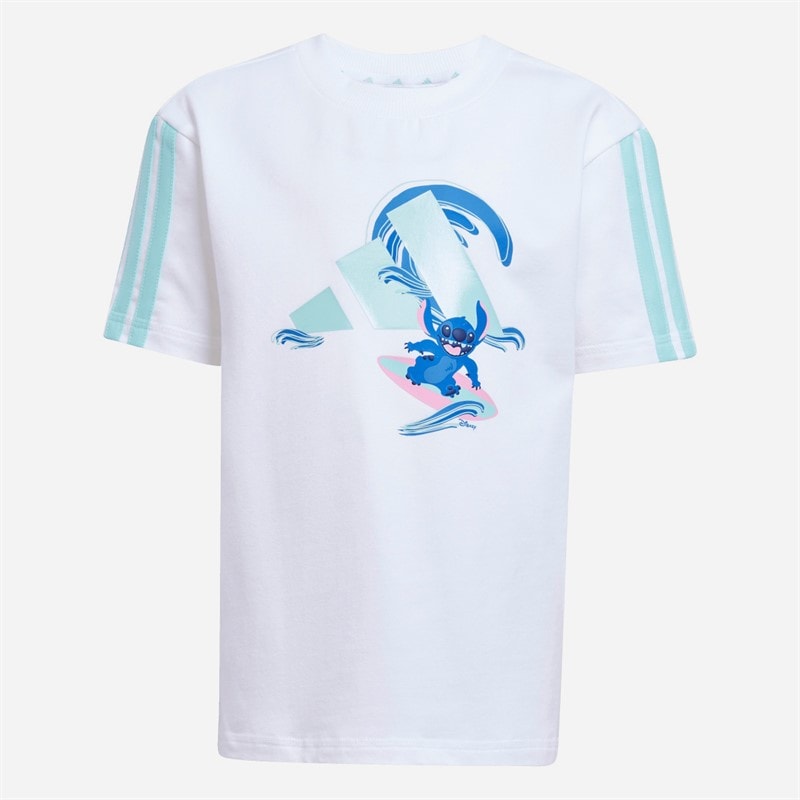 adidas Kinderen X Disney Lilo En Stitch T Shirt En Shorts Set Wit/Semi Flash Aqua - Afbeelding 3