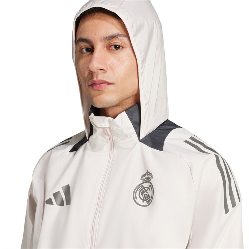 adidas Heren RMCF Real Madrid 24/25 Europese All Weather Jas Putty Mauve/Dark Grey/Charcoal - Afbeelding 3