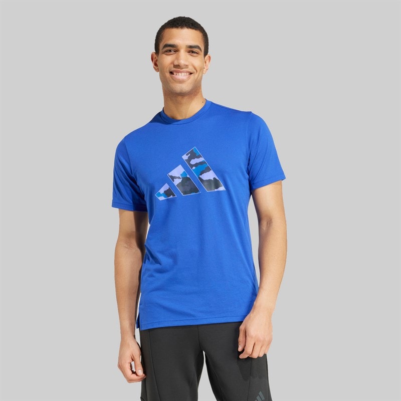 adidas Heren Train Essentials Camo Grafisch Logo T-shirt Semi Lucid Blue - Afbeelding 1