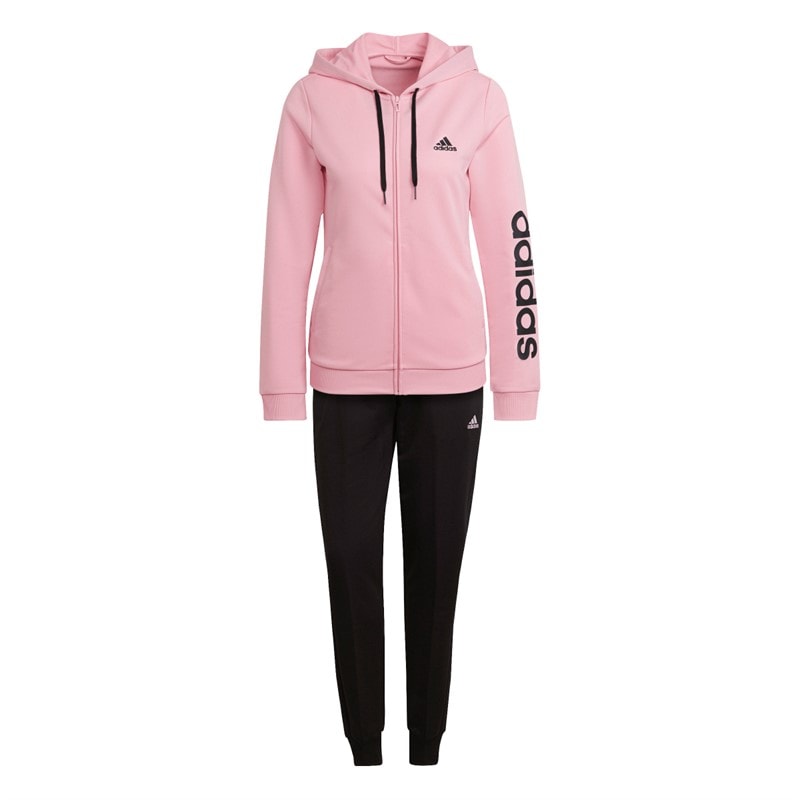 adidas Dames Essentiële Logo French Terry Trainingspak Light Pink/Zwart - Afbeelding 1