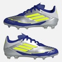 adidas F50 Liga Messi FG/MG buty piłkarskie do gry na twardej nawierzchni/wielofunkcyjne dla juniorów kolor Silver Metallic/Solar Yellow/Lucid Blue