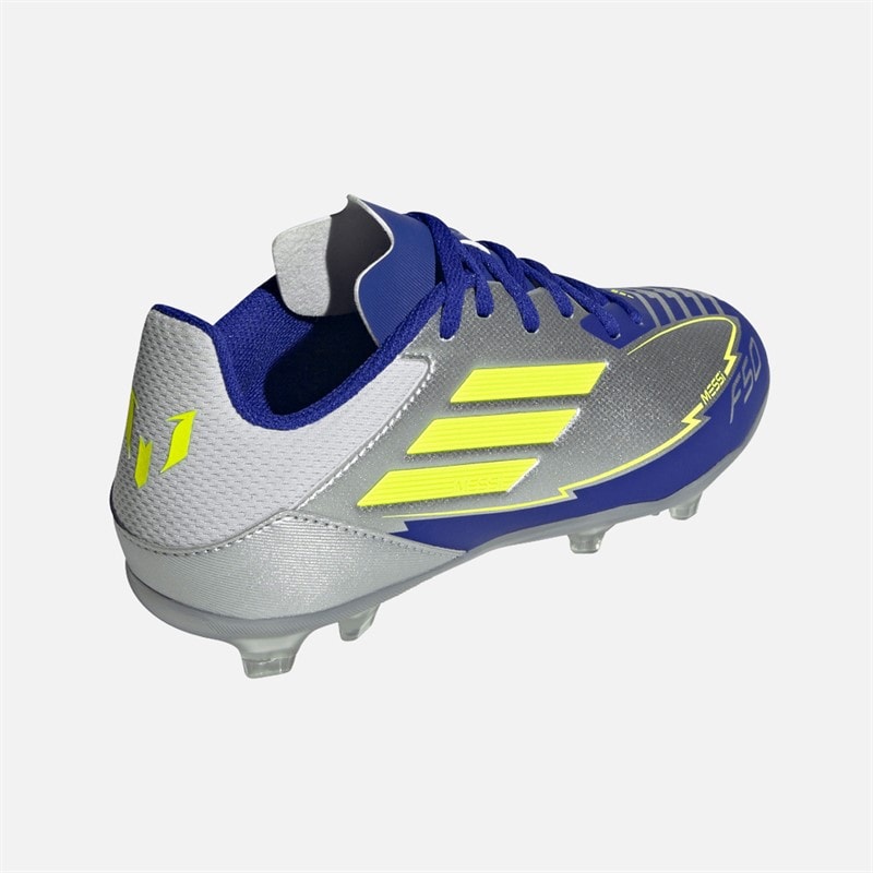 adidas F50 Liga Messi FG/MG buty piłkarskie do gry na twardej nawierzchni/wielofunkcyjne dla juniorów kolor Silver Metallic/Solar Yellow/Lucid Blue – zdjęcie  3