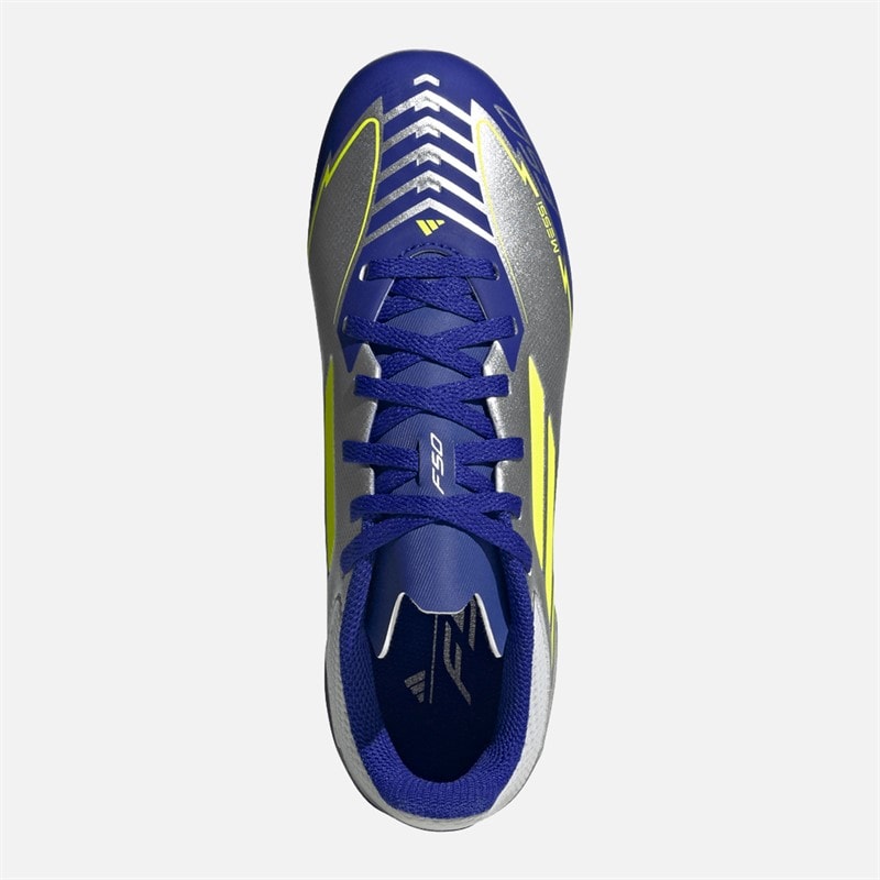 adidas F50 Liga Messi FG/MG buty piłkarskie do gry na twardej nawierzchni/wielofunkcyjne dla juniorów kolor Silver Metallic/Solar Yellow/Lucid Blue – zdjęcie  4