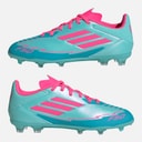 adidas F50 Liga Messi FG/MG buty piłkarskie do gry na twardej nawierzchni/wielofunkcyjne dla juniorów kolor Flash Aqua/Lucid Pink/Lucid Cyan