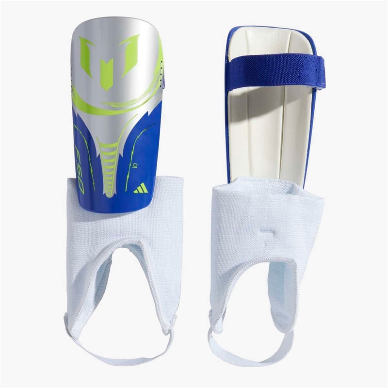 adidas Junior Messi Match Slip In Scheenbeschermers Silver Metallic/Lucid Blue/Solar Yellow