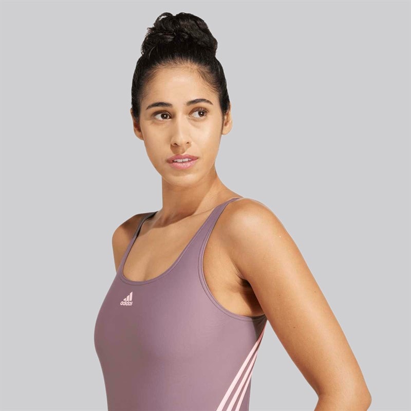 adidas Dames 3-Strepen Zwempak Shadow Fig/Pink Spark - Afbeelding 3