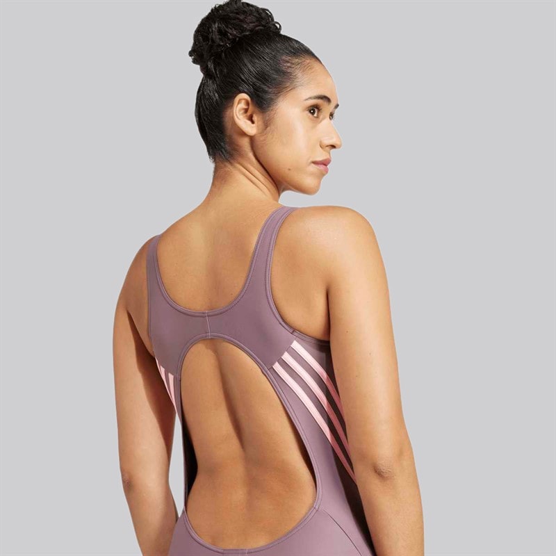adidas Dames 3-Strepen Zwempak Shadow Fig/Pink Spark - Afbeelding 4