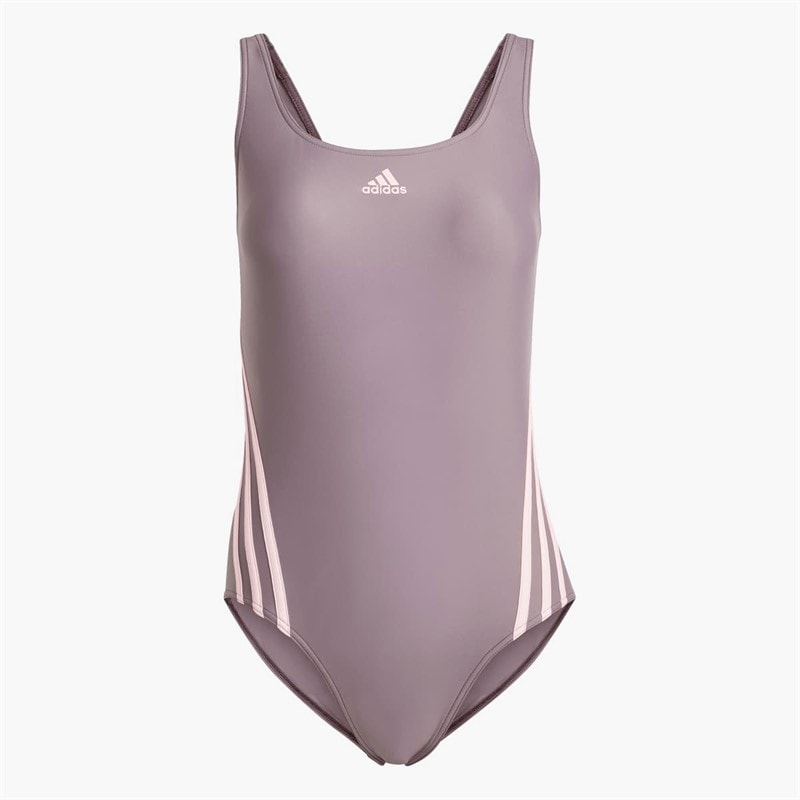 adidas Dames 3-Strepen Zwempak Shadow Fig/Pink Spark - Afbeelding 5