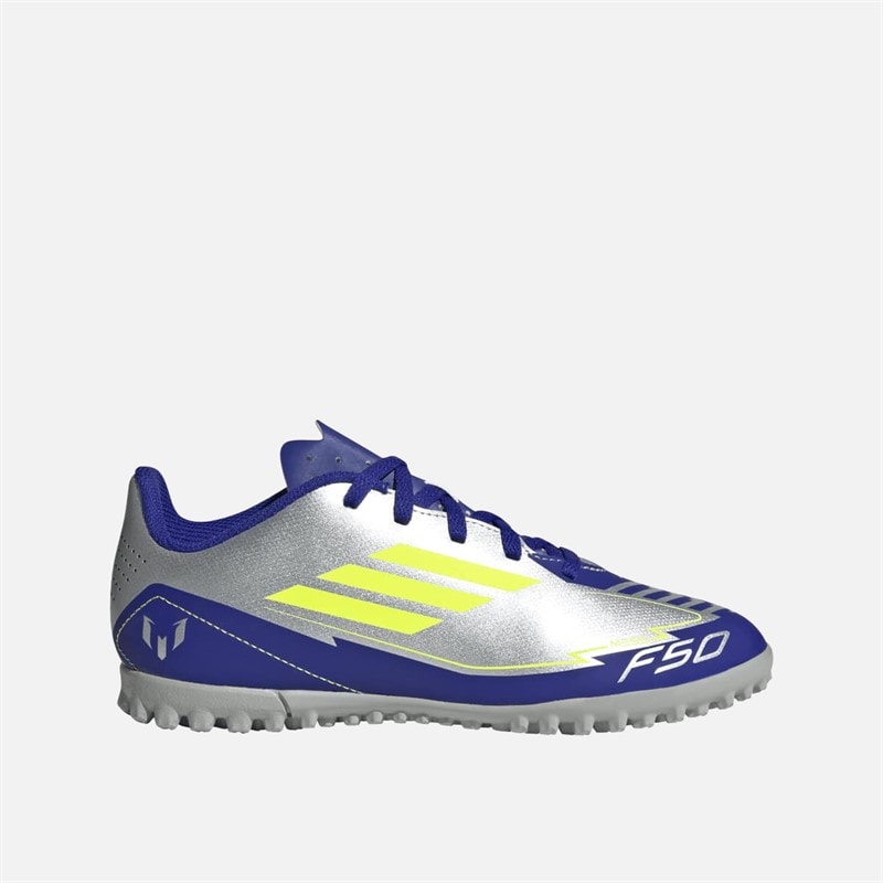 adidas Kinderen F50 Messi Club La Vida Rapida Pack TF Astro Voetbalschoenen Silver Metallic/Solar Yellow/Lucid Blue