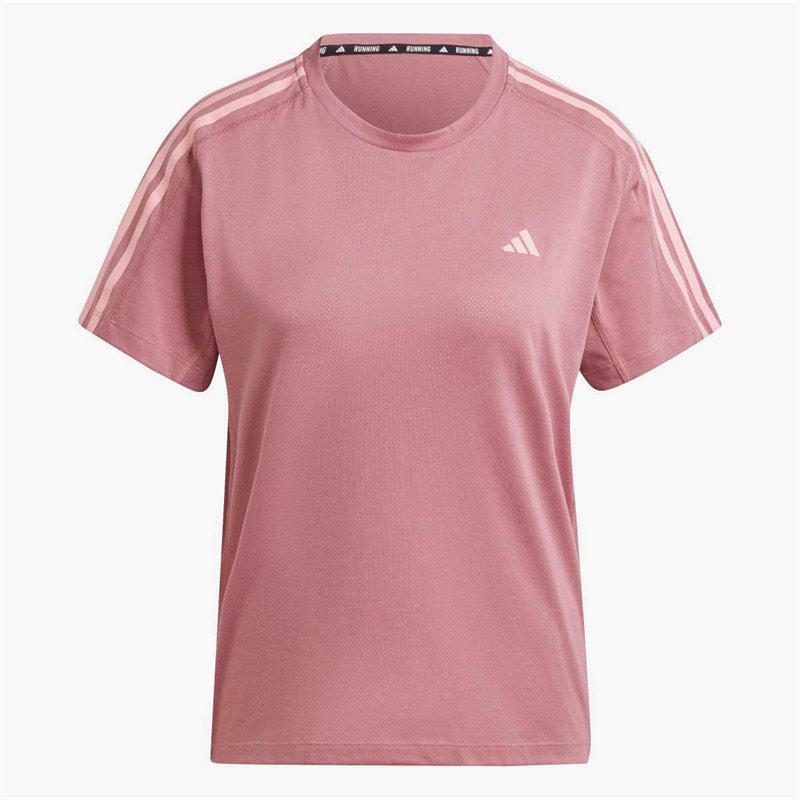 adidas Dames Own The Run 3 Strepen Hardloop T Shirt Roze