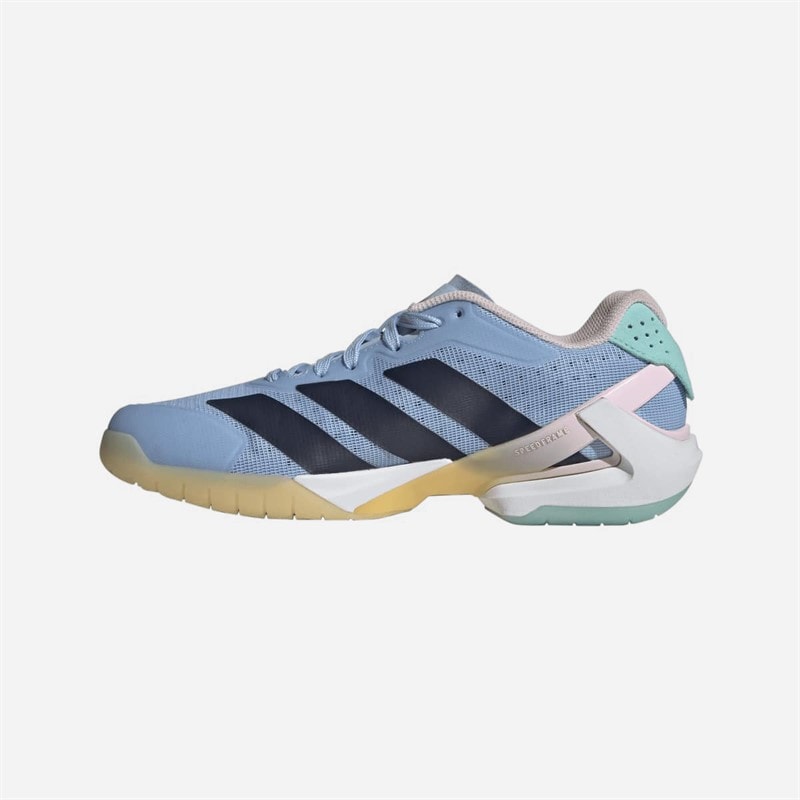 adidas Courterblast Adizero buty halowe dla niej kolor Glow Blue/Shadow Navy/Clear Pink – zdjęcie  5