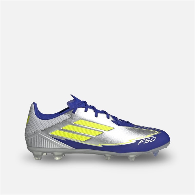 adidas Heren F50 League Messi La Vida Rapida Pack FG/MG Firm Ground/Multi Ground Voetbalschoenen Silver Metallic/Solar Yellow/Lucid Blue - Afbeelding 1