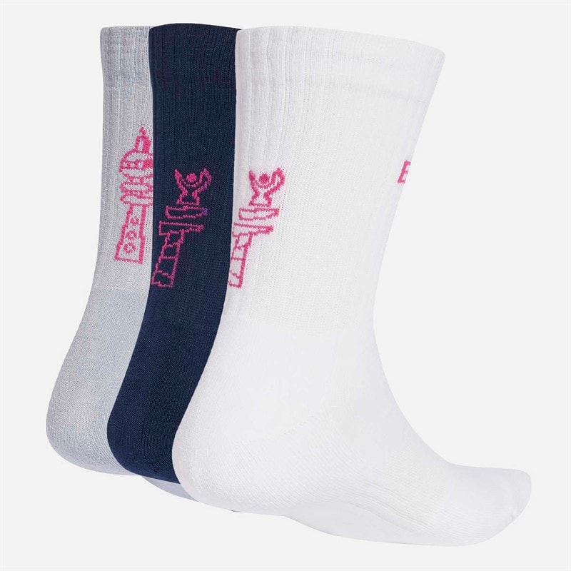 adidas Chaussettes de course BMW Berlin Marathon 2025 par trois équipage Blanc/Halo Silver/Collegiate Navy - Image 2