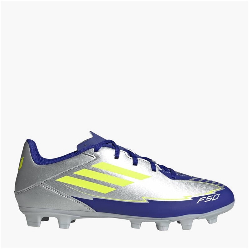 adidas Herren F50 Club Messi La Vida Rapida Pack FG/MG feste/multilochige Fußballschuhe Silver Metallic/Solar Yellow/Lucid Blue