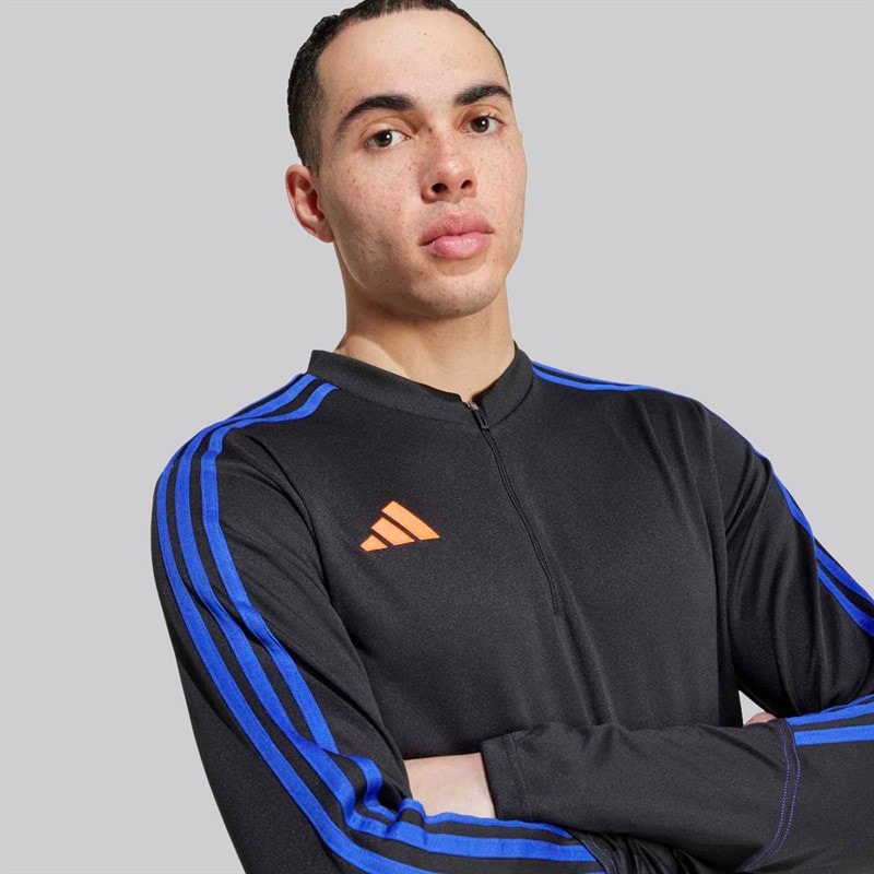 adidas Heren Tiro 23 Club 1/4 Zip Trainings T-shirt Zwart/Lucid Blue - Afbeelding 2
