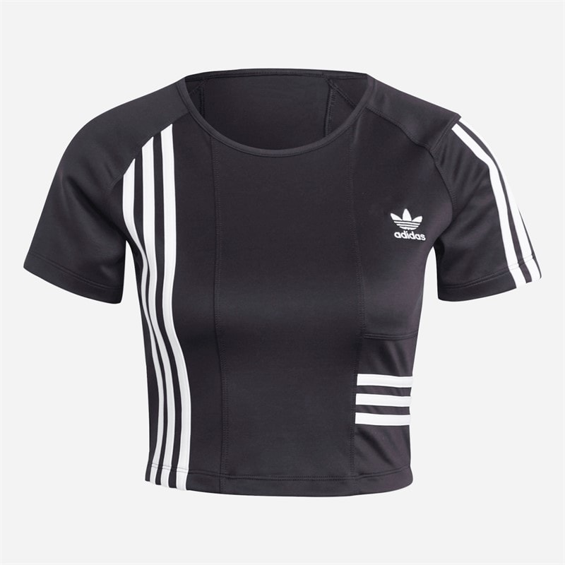 adidas Originals Dames 3 strepen cropped T-shirt Zwart