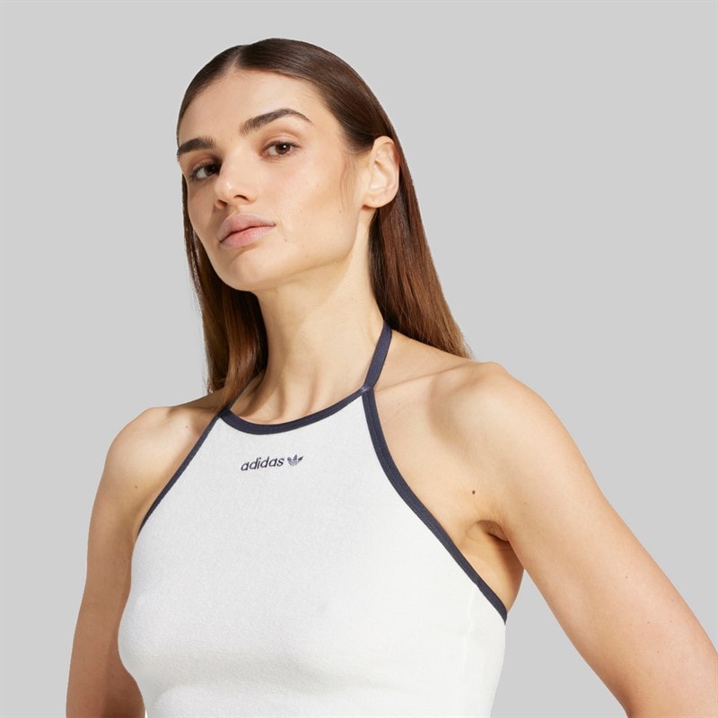 adidas Originals Top z wiązaniem na szyi z ręcznika dla niej kolor Cloud White – zdjęcie  3