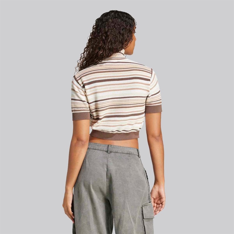 adidas Originals Haut court à col roulé en tricot rayé Femme Earth Strata/Warm Sandstone/Sand Strata/Off White - Image 2