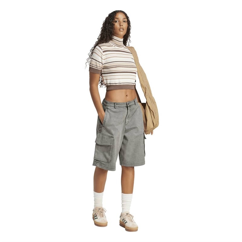 adidas Originals Haut court à col roulé en tricot rayé Femme Earth Strata/Warm Sandstone/Sand Strata/Off White - Image 4