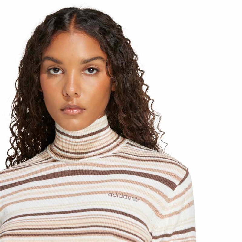 adidas Originals Haut court à col roulé en tricot rayé Femme Earth Strata/Warm Sandstone/Sand Strata/Off White - Image 5