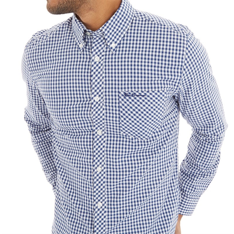 Ben Sherman Heren Gingham Overhemden met lange mouwen Geruit Blauw - Afbeelding 3