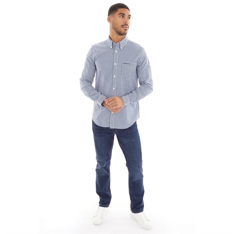 Ben Sherman Heren Gingham Overhemden met lange mouwen Geruit Blauw - Afbeelding 4