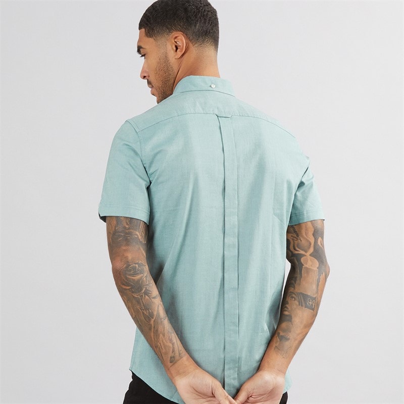 Ben Sherman Chemises à Manches Courtes Oxford Homme Vert Chiné - Image 2