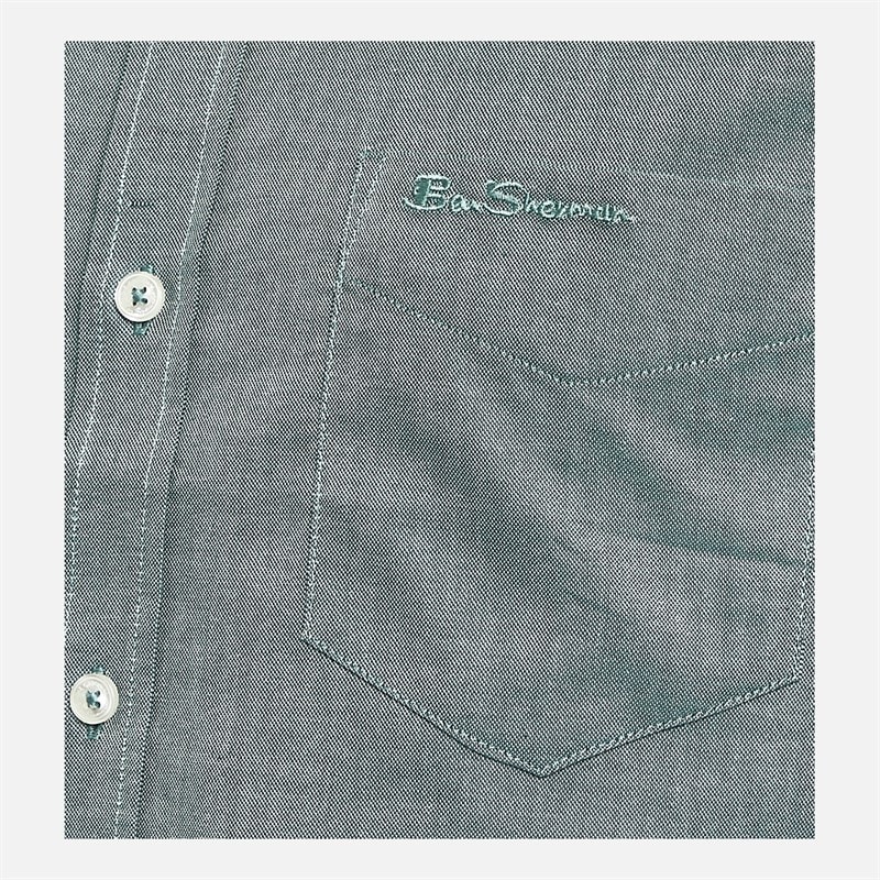 Ben Sherman Chemises à Manches Courtes Oxford Homme Vert Chiné - Image 3