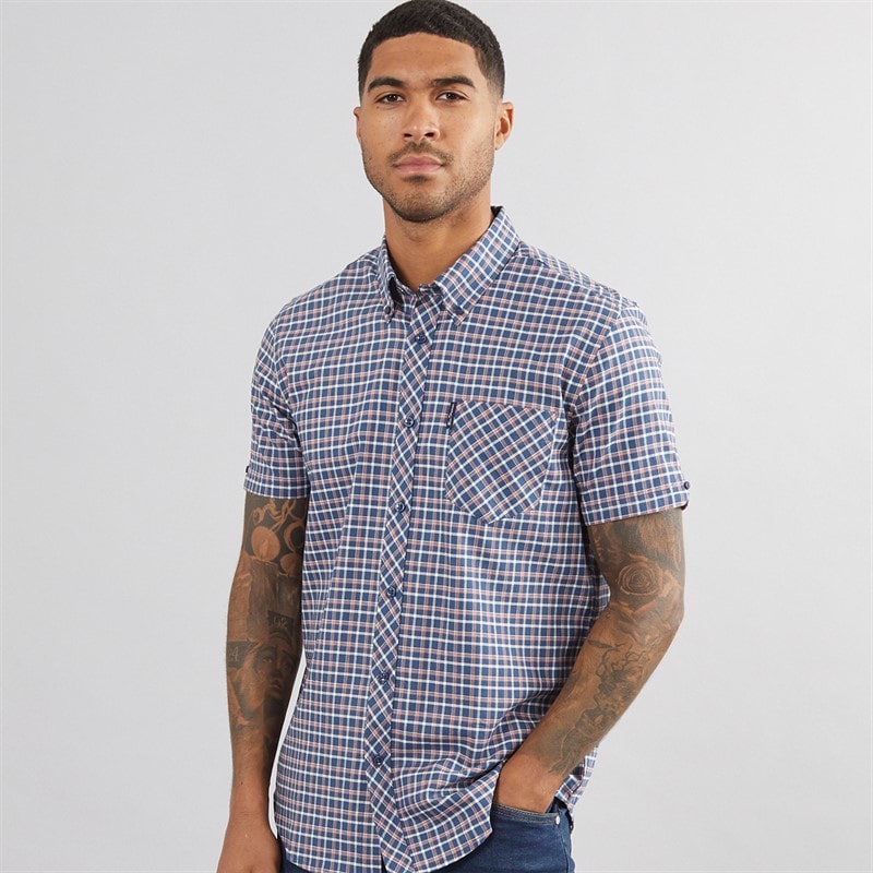 Ben Sherman Heren Oxford Overhemden met korte mouwen Blauw