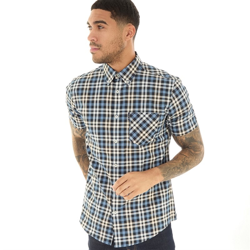 Ben Sherman Heren Gingham Overcheck Overhemden met korte mouwen Geruit - Afbeelding 1