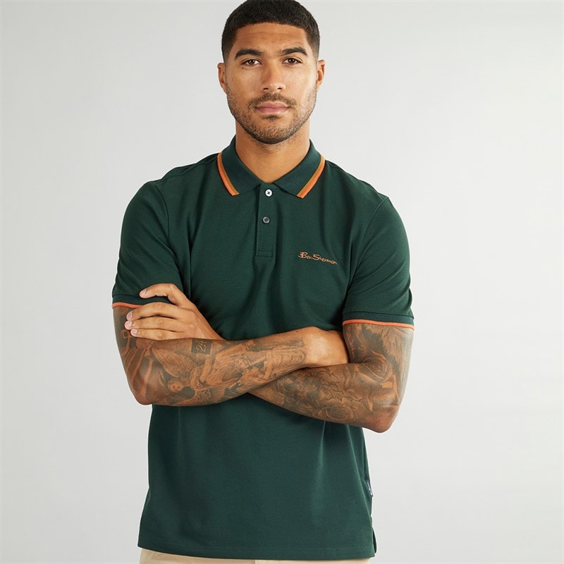 Ben Sherman Heren Twin Tipped Polo Shirt Dark Green - Afbeelding 1