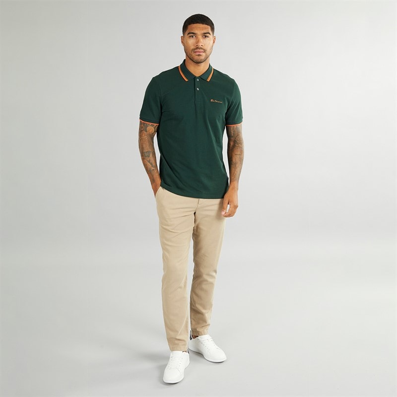 Ben Sherman Heren Twin Tipped Polo Shirt Dark Green - Afbeelding 3
