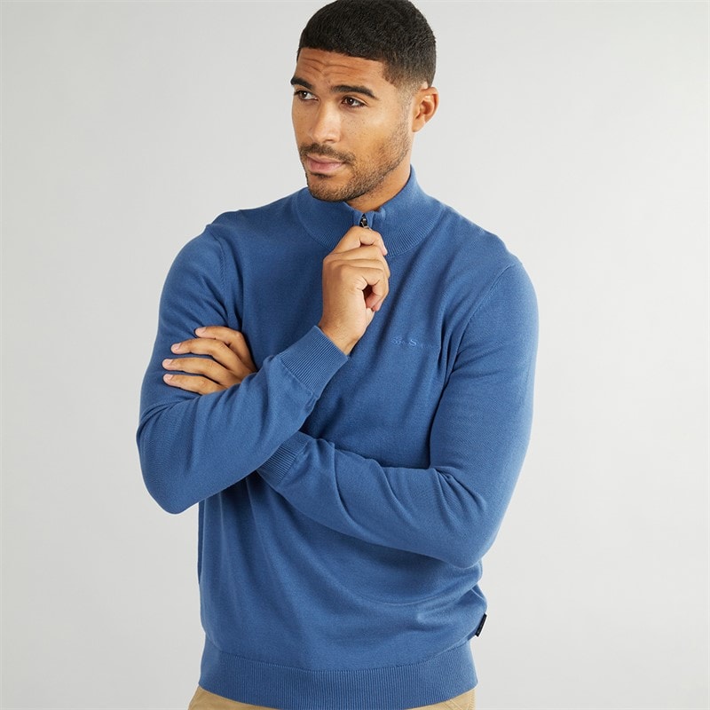 Ben Sherman Trui voor Heren met 1/4 rits en trechterhals Riviera Blauw - Afbeelding 1