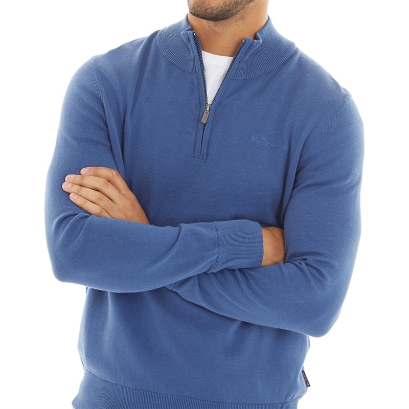 Ben Sherman Trui voor Heren met 1/4 rits en trechterhals Riviera Blauw - Afbeelding 3